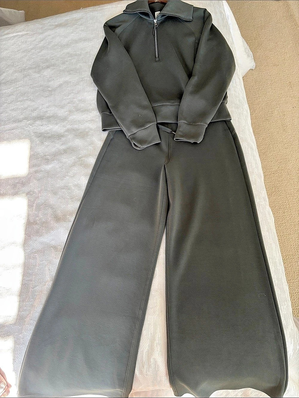 SPANX AirEssentials Half Zip and Wide Leg Pant Set Wide Leg Pant Set Olive Green